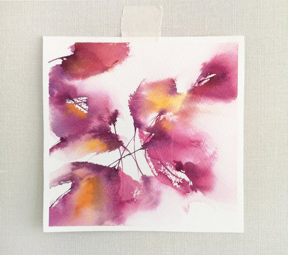 Abstract purple flower painting, small square art