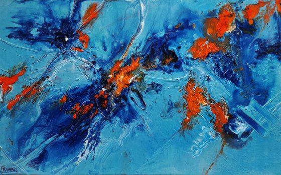 Midday Sunrise 160cm x 100cm Blue Orange Abstract Art