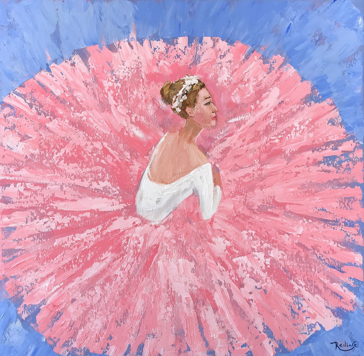 Impressionistic Portrait Acrylic Painting By Irina Redine, 20 X 20, Ballerina In Pink Tutu, Original Artwork