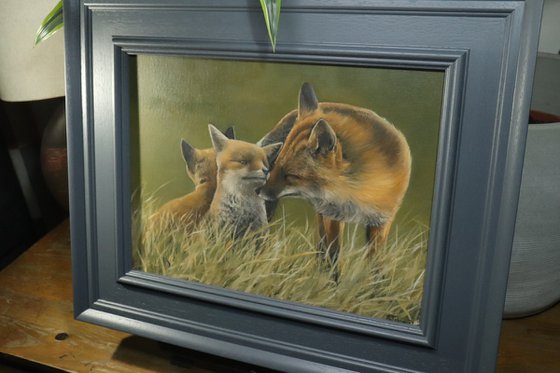 Fox Family, Foxes Oil Artwork, by UK Artist Alex Jabore, Impressionism, Fox Lover Gift