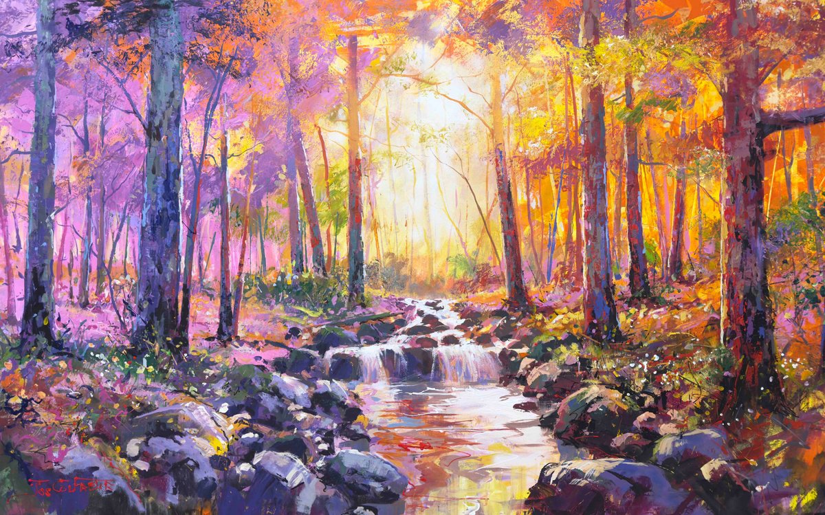 Organic Landscape Acrylic Painting By Jos Coufreur, 79 X 49, Forest Creek 5, Original Artwork