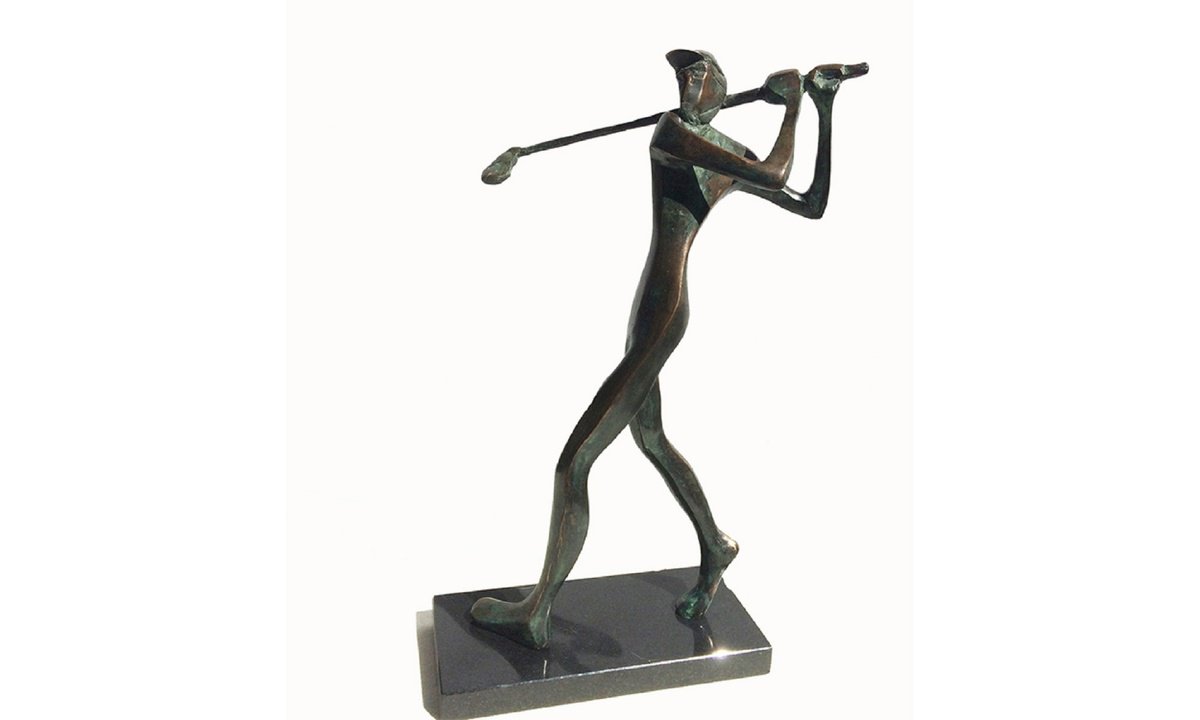 Expressive Portrait Bronze Sculpture By Toth Kristof, 8 X 16", Golfer, Original Artwork