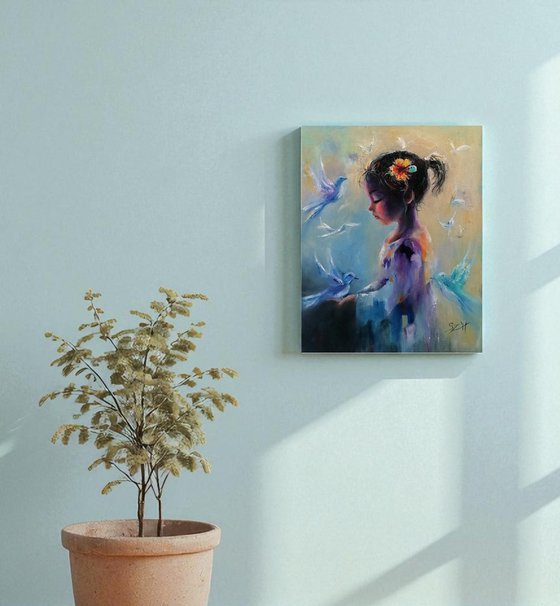 Girl with Doves