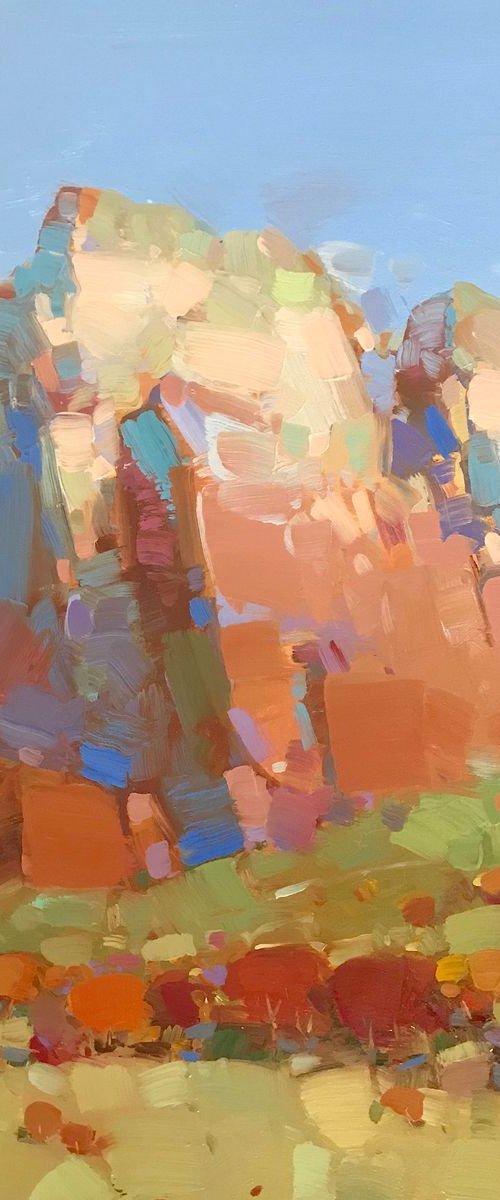 Cliff Mountain, Landscape, Original oil painting, One of a kind Signed by Vahe Yeremyan