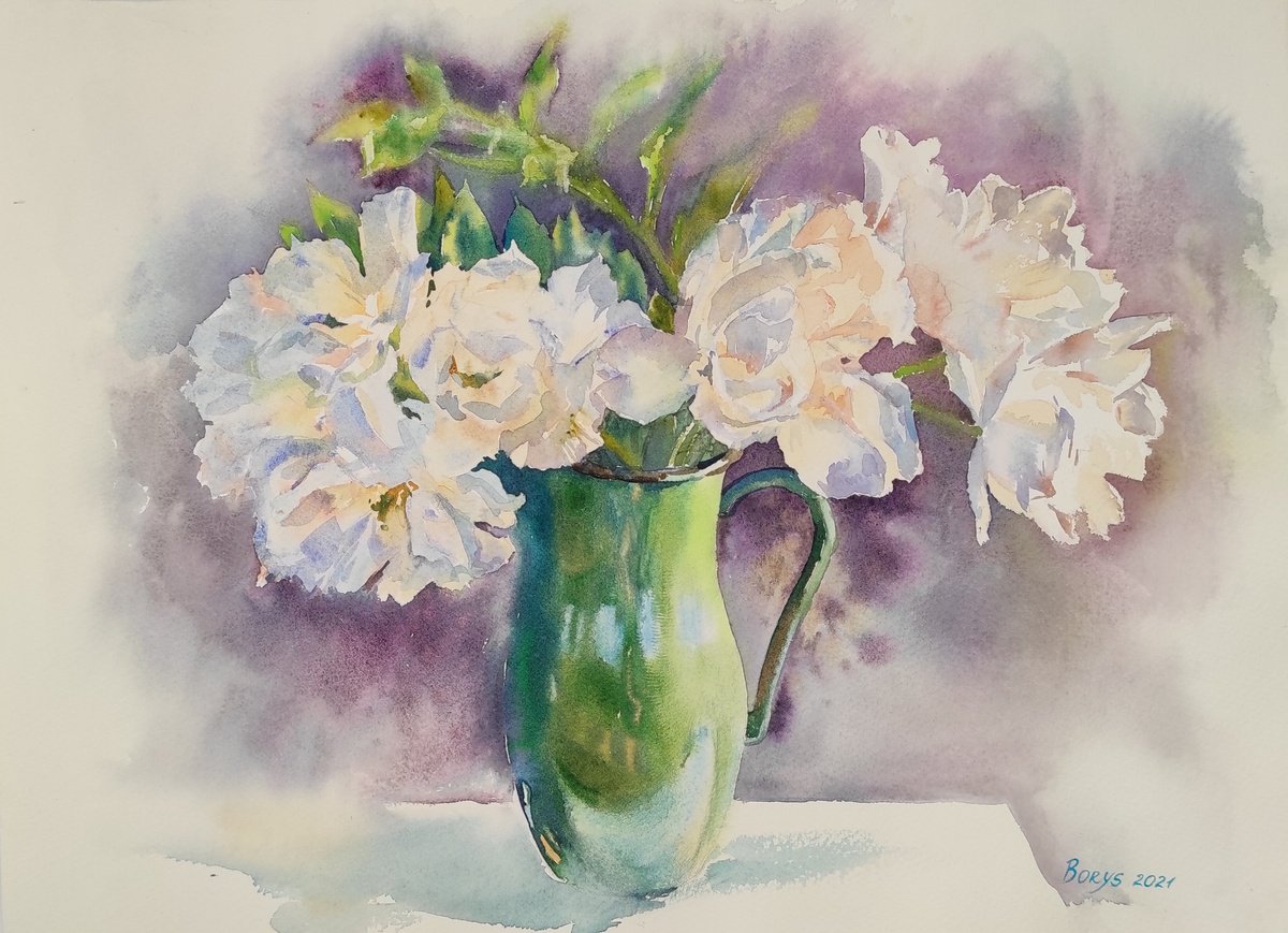 Morning flowers - original painting, watercolor, bouquet by Tetiana Borys