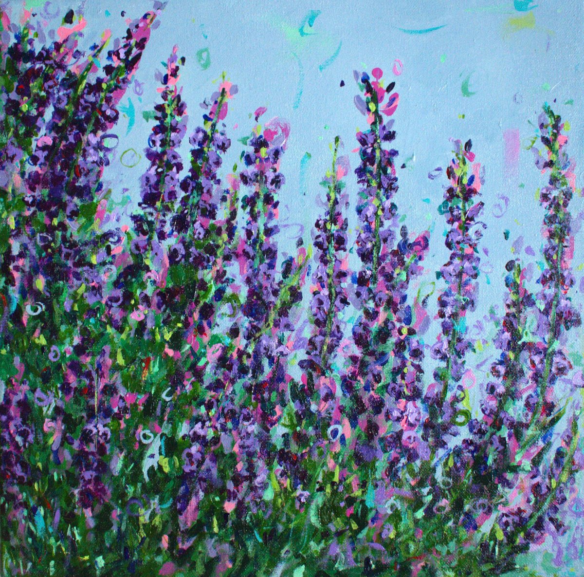 Impressionistic Still Life Acrylic Painting By Dawn Underwood, 16 X 16, Heather, Original Artwork