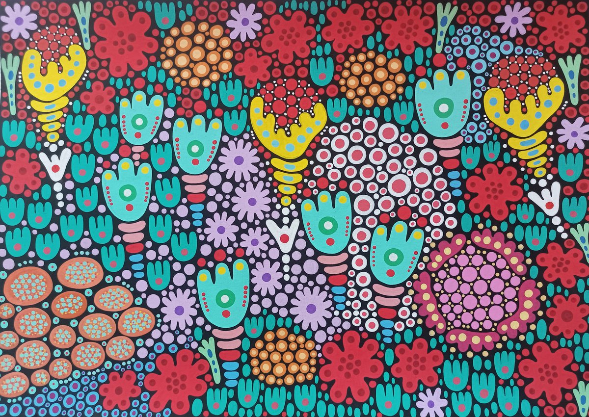 Naive Botanical Acrylic Painting By Veronika Demenko, 17 X 11", Meadows N.15, Original Artwork