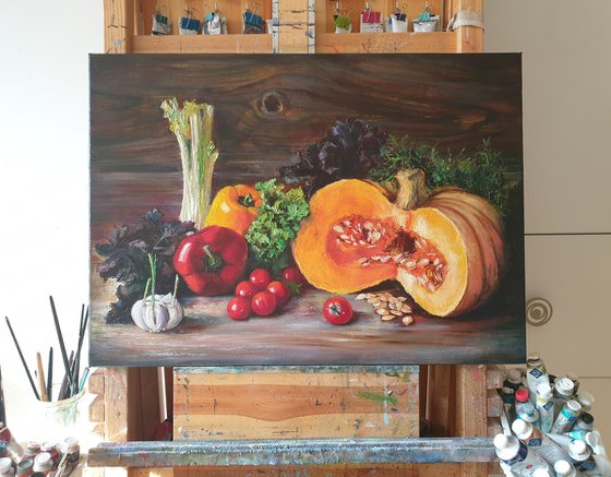 "Delicious still life." still life  liGHt original painting PALETTE KNIFE  GIFT (2016)