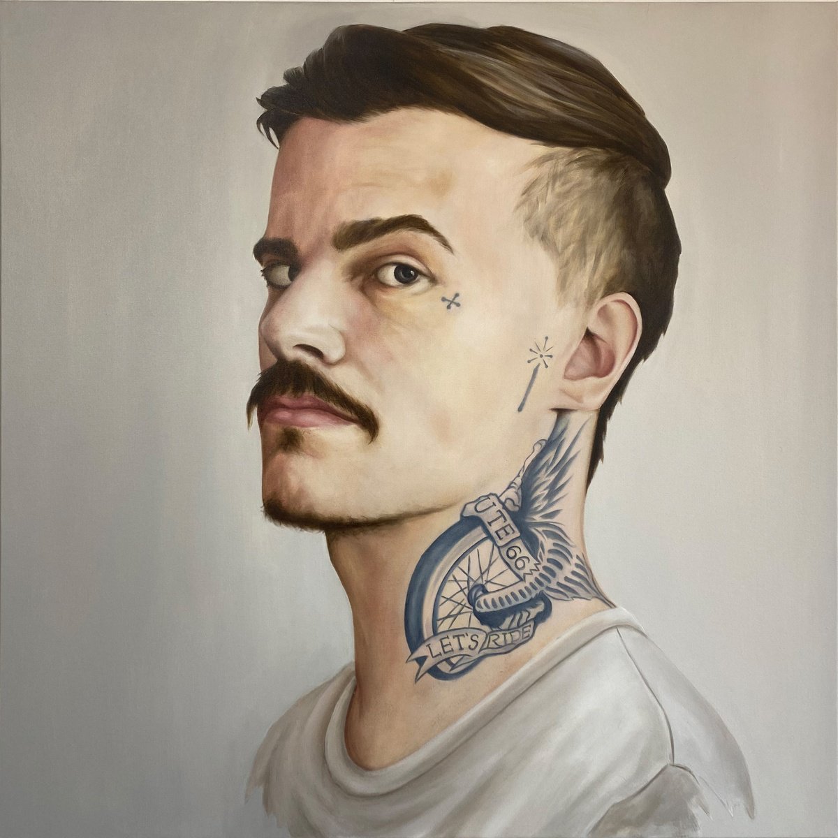 Urban And Pop Portrait Oil Painting By Mullo Art, 39 X 39", Walking Through Walls, Original Artwork