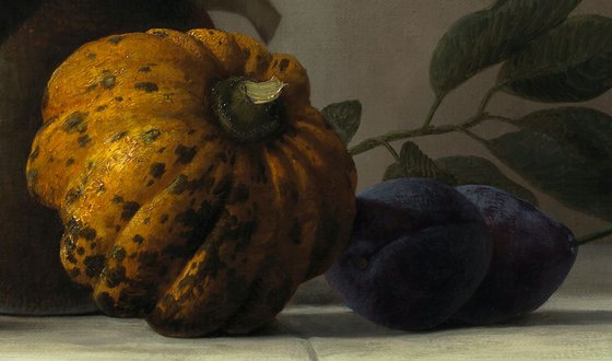 Honey and pumpkin, 41 x 51 cm, 2018, oil on canvas, original classic still life