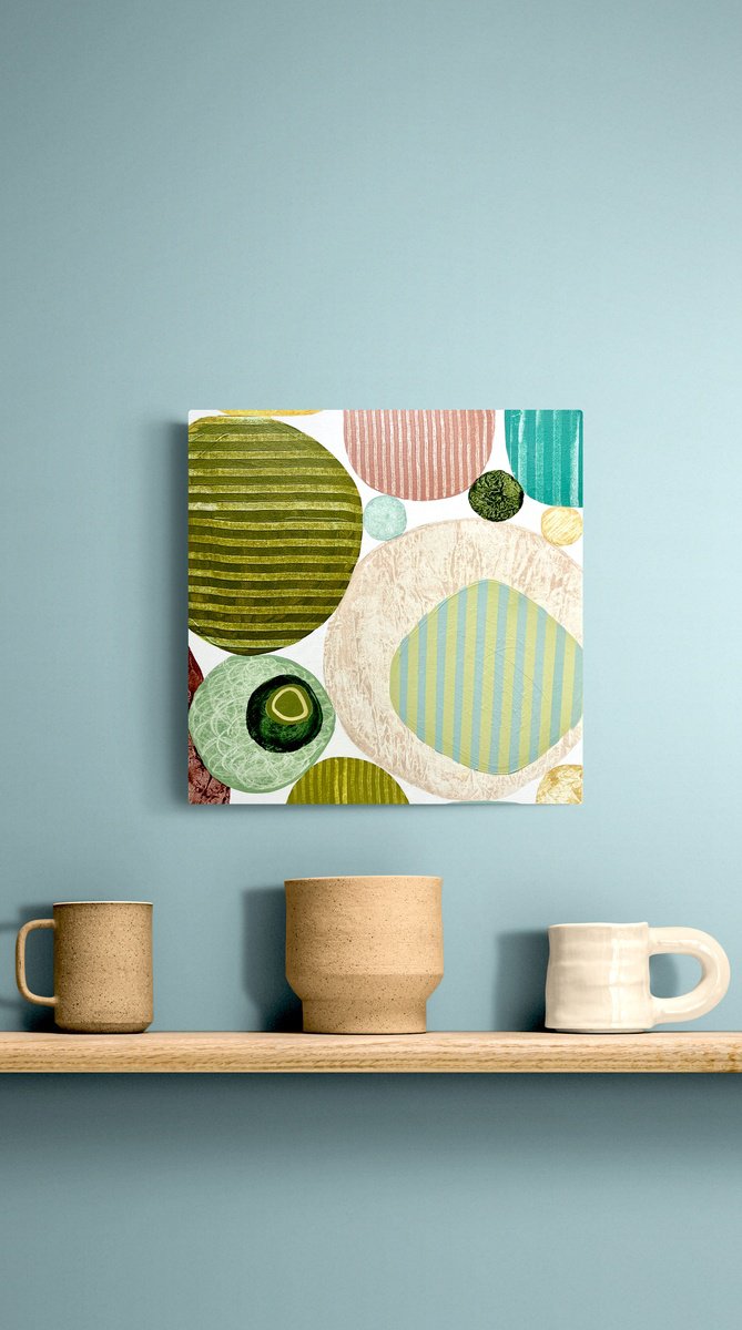 Geometric Abstract Acrylic Painting By Cristina Dalla Valentina, 12 X 12, Small Gatherings 3, Original Artwork