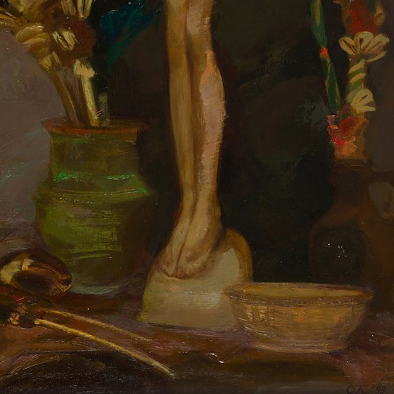 Still Life with Sculpture and Dried Flowers