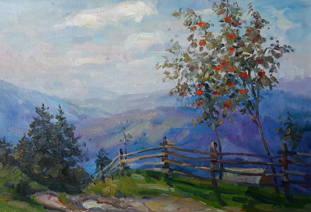 Impressionistic Landscape Oil Painting By Ivan Kovalenko, 24 X 17, Apple Tree Blossoms, Original Artwork