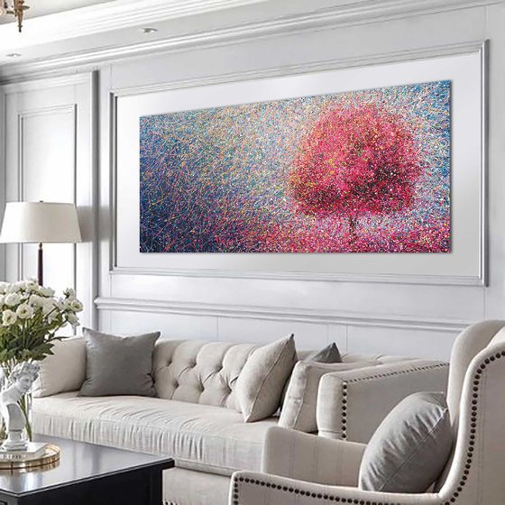 Sakura Original pink abstract tree Tender Light painting Spring blossom Large abstract landscape Cherry Blossom