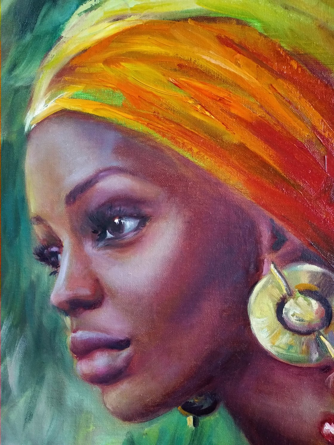 Black Art African Queen Black Panther Beautiful Woman Portrait Oil