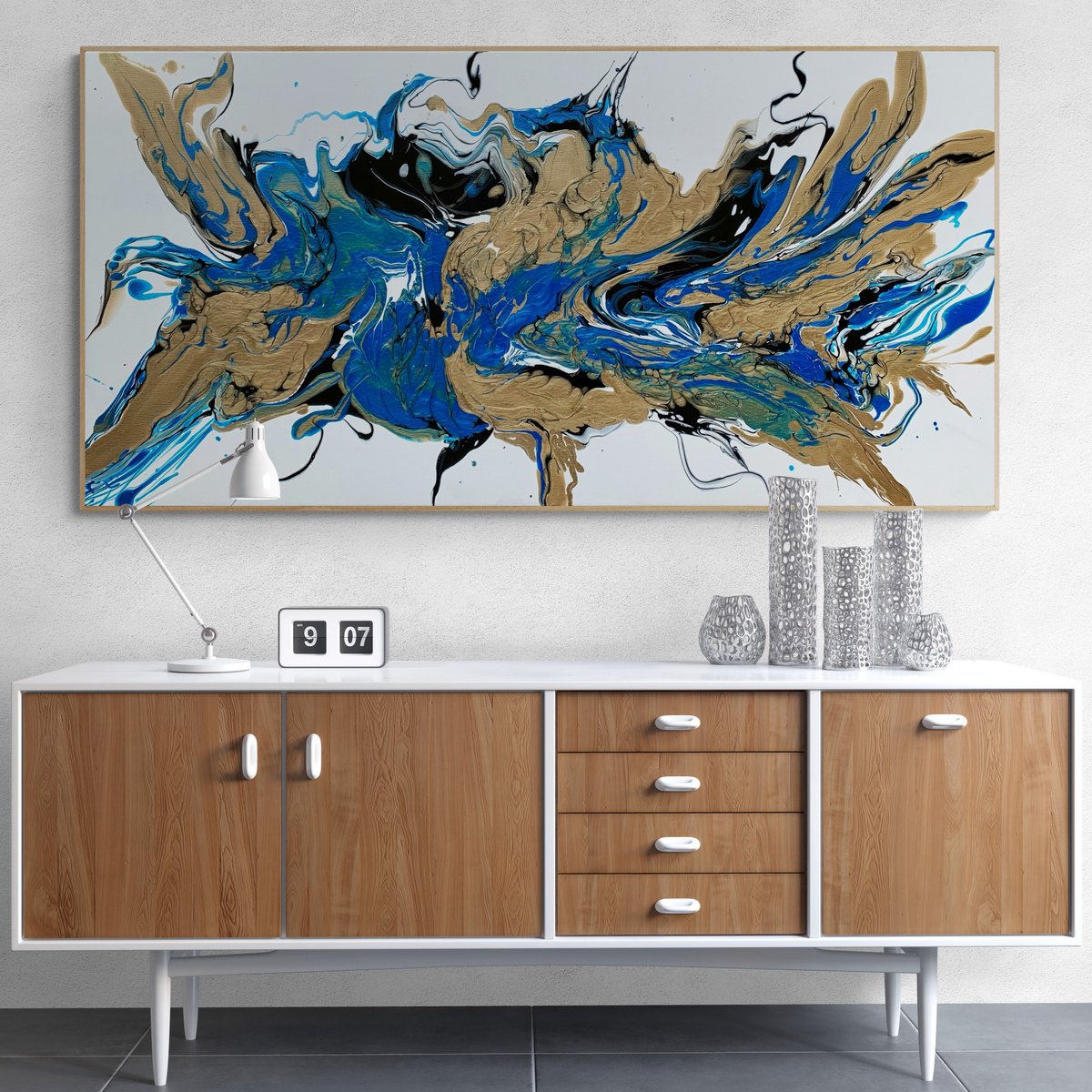 Abstract Acrylic Painting By Julijana Ravbar, 47 X 24", The Shining Of Gold #8, Original Artwork