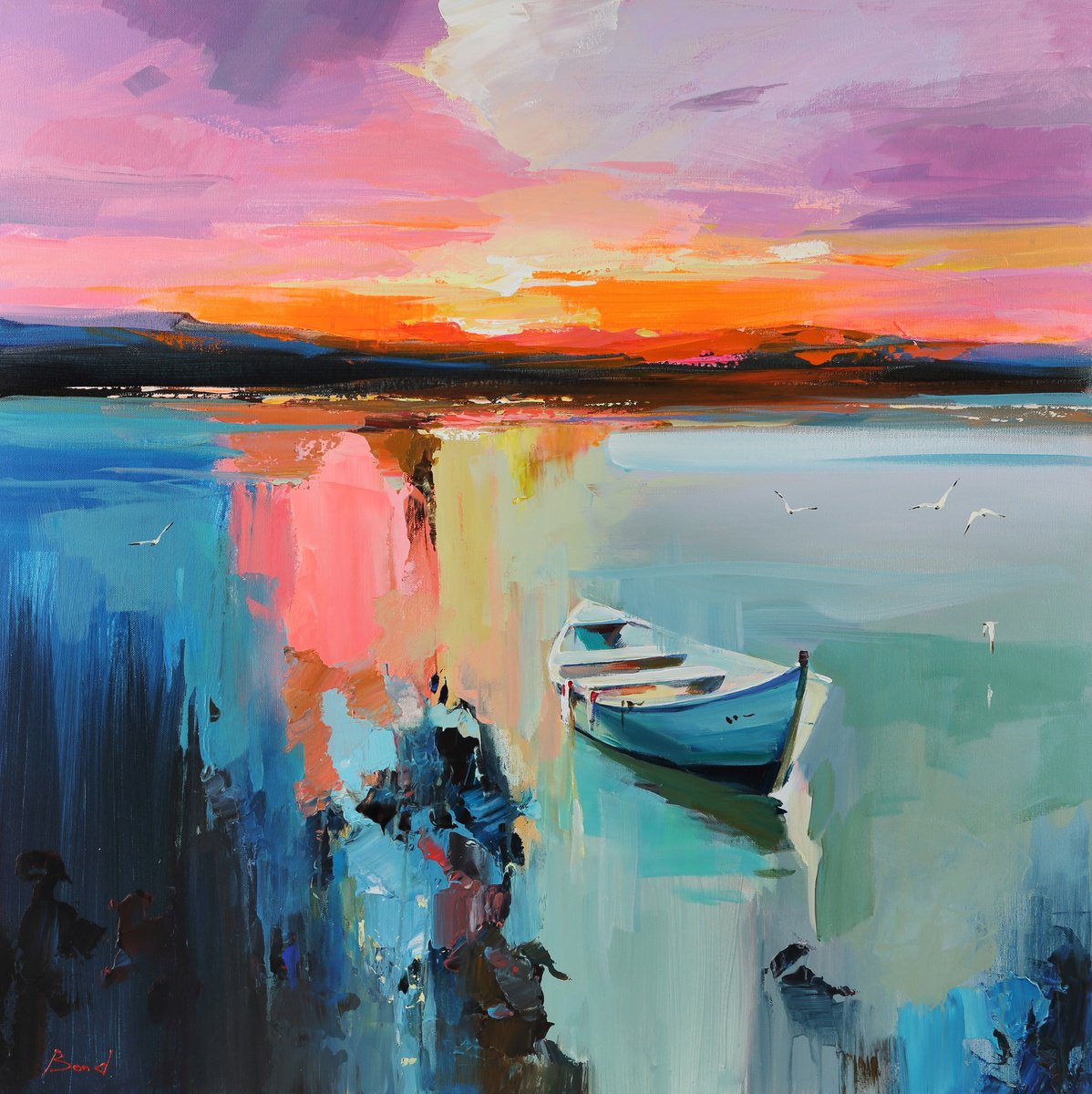 Impressionistic Landscape Oil Painting By Tetiana Bond, 31 X 31", The Velvet Season, Original Artwork