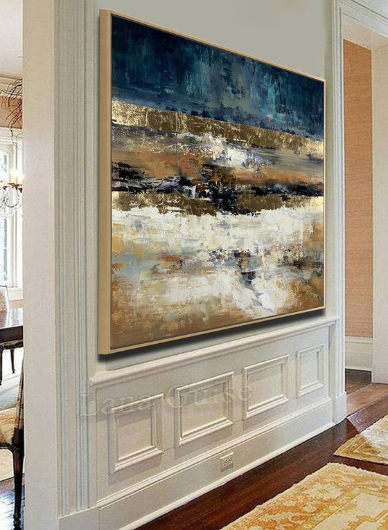 Abstract Painting - Perfect Balance - 40" Large Original Gold Leaf Soft Earth Colors