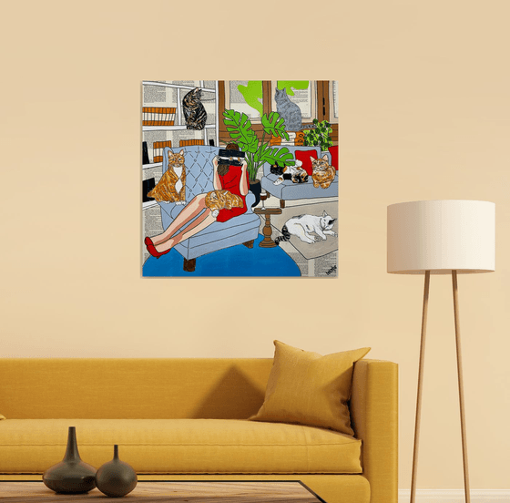 Cat Capers - Crazy Cat Lady 76cm x 76cm