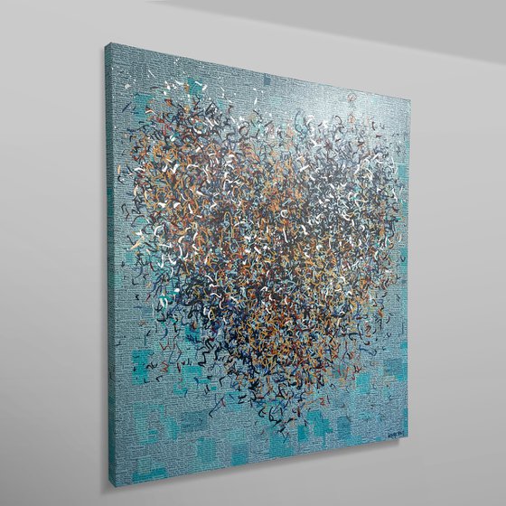 The Turquoise Metallic Optimist - 101 x 101cm - mixed media on canvas