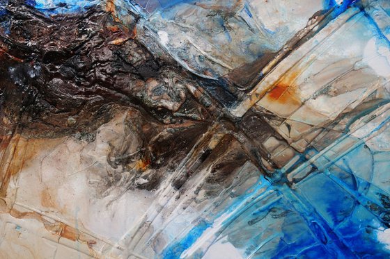 Outback Aquatic 240cm x 100cm Blue Brown Textured Abstract Art