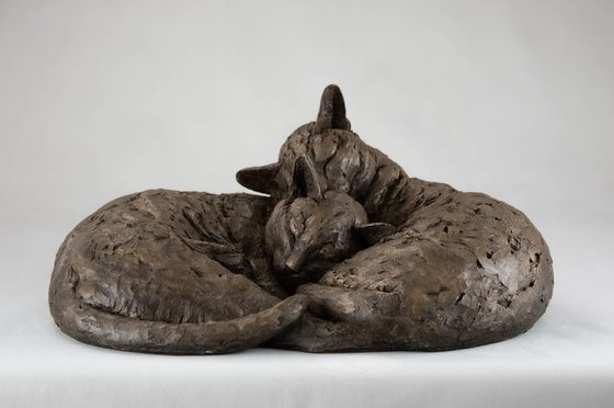 Pair of Cats Bronze Resin