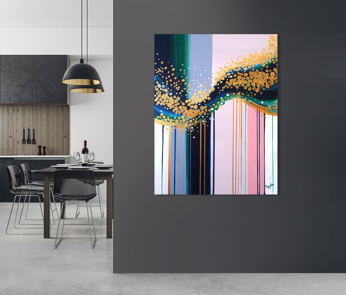 Abstract Acrylic Painting By Trayko Popov, 28 X 35", Waves In The Afternoon, Original Artwork