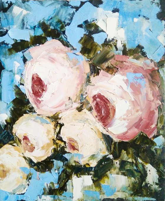 Roses blue background