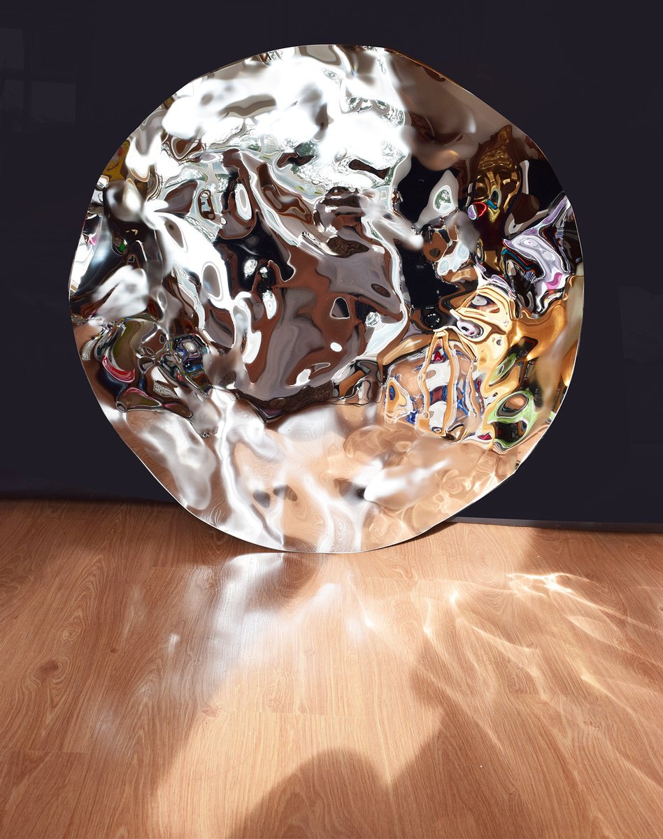 Geometric Abstract Sculpture By Anna Sidi-Yacoub, 47 X 47, Shades Of Silver, Original Artwork