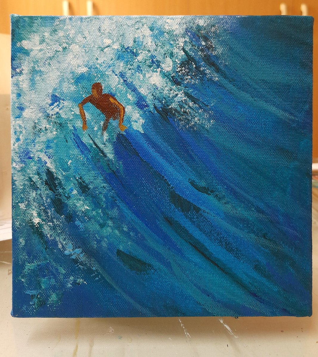 Surfer in the blue sea 4 Acrylic painting by Asha Shenoy | Artfinder