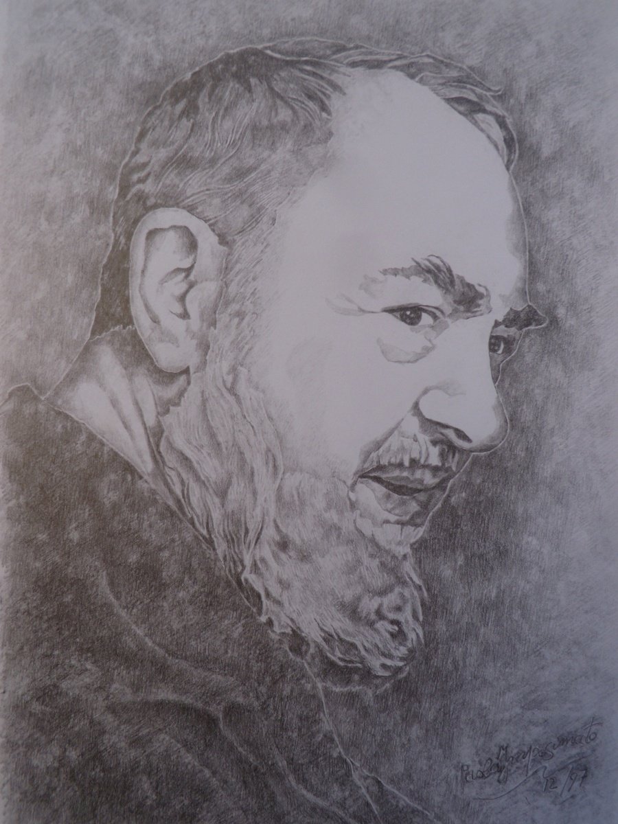Expressive Portrait Pencil Drawing By Paola Imposimato, 8 X 12", The Saint Of Pietrelcina, Original Artwork