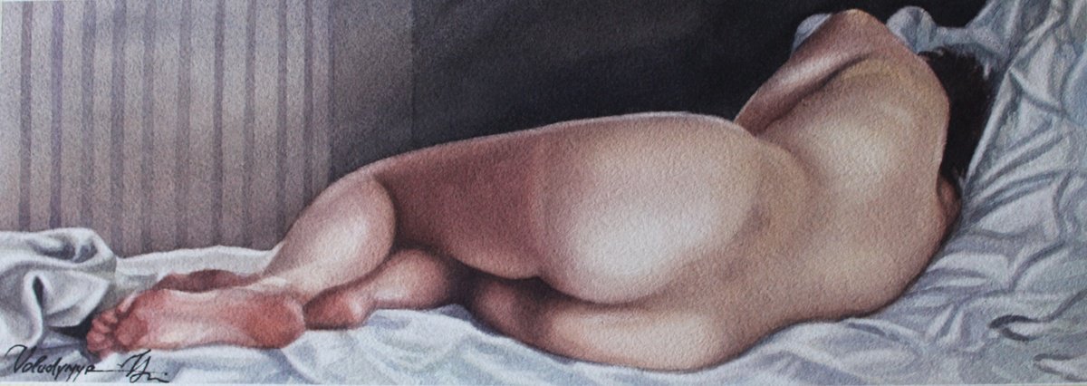 Portrait Watercolour By Volodymyr Melnychuk, 15 X 5", Act, Original Artwork