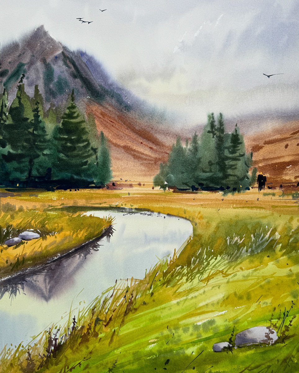 landscape 6. original watercolor painting by Yevheniia Salamatina