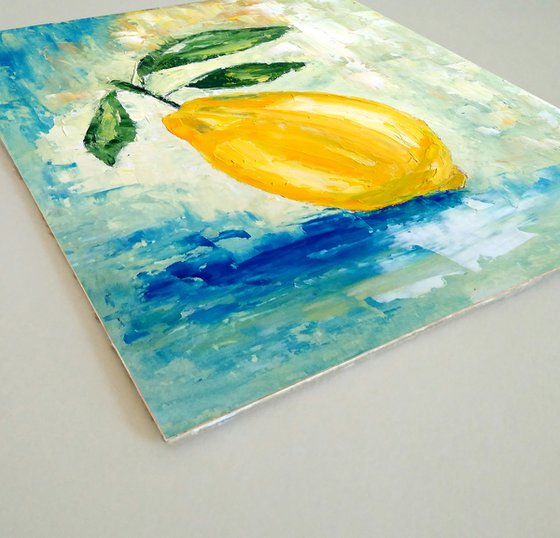 Lemon Painting Original Art Fruit Artwork Citrus Wall Art Small Kitchen Painting