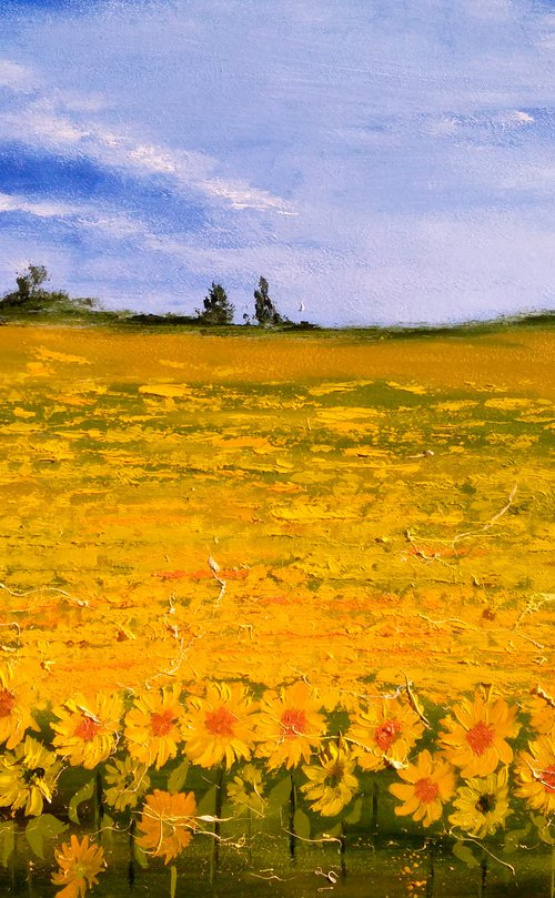 Ukraine Painting Landscape Original Art Sunflower Field Oil Artwork Ukrainian Landscape Home Wall Art 20 by 14" by Halyna Kirichenko by Halyna Kirichenko