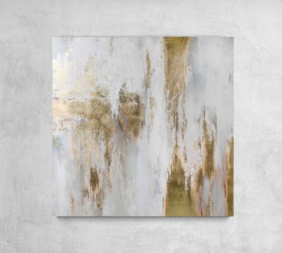 "Cascade 3" Abstract gold and white art