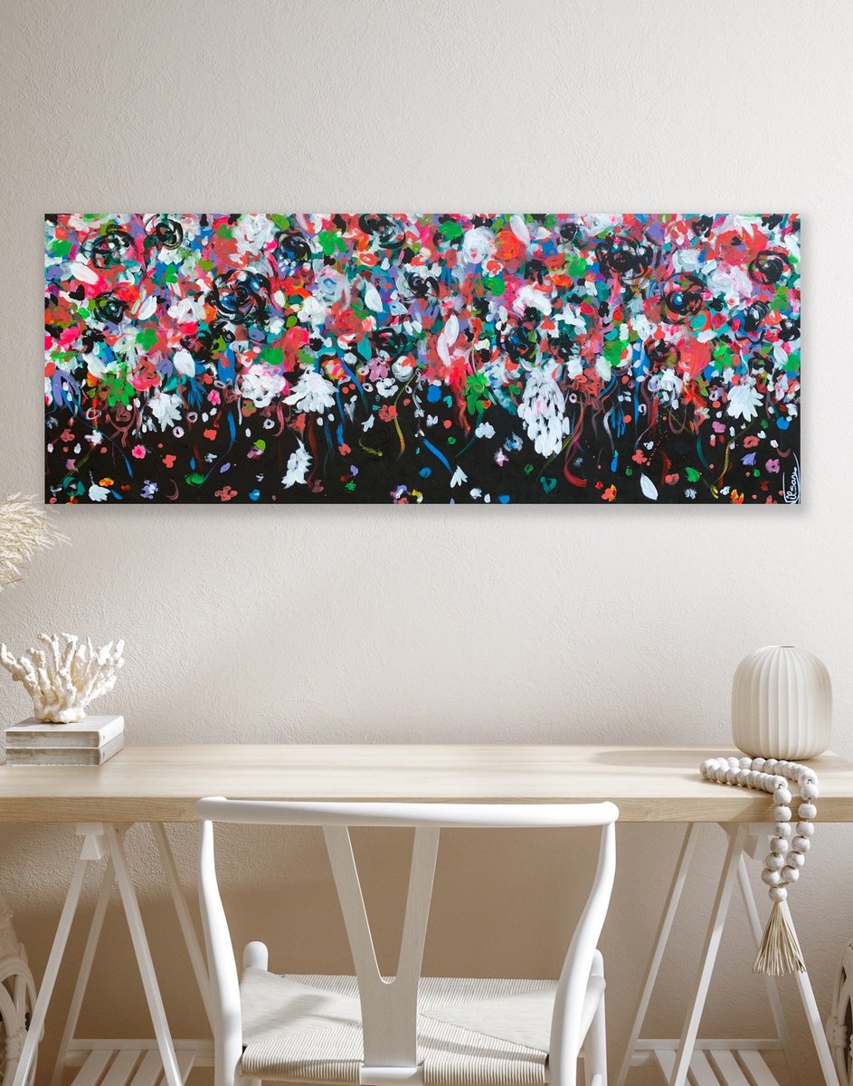 Organic Botanical Acrylic Painting By Veronica Vilsan, 59 X 24", Garden Of Joy 62, Original Artwork