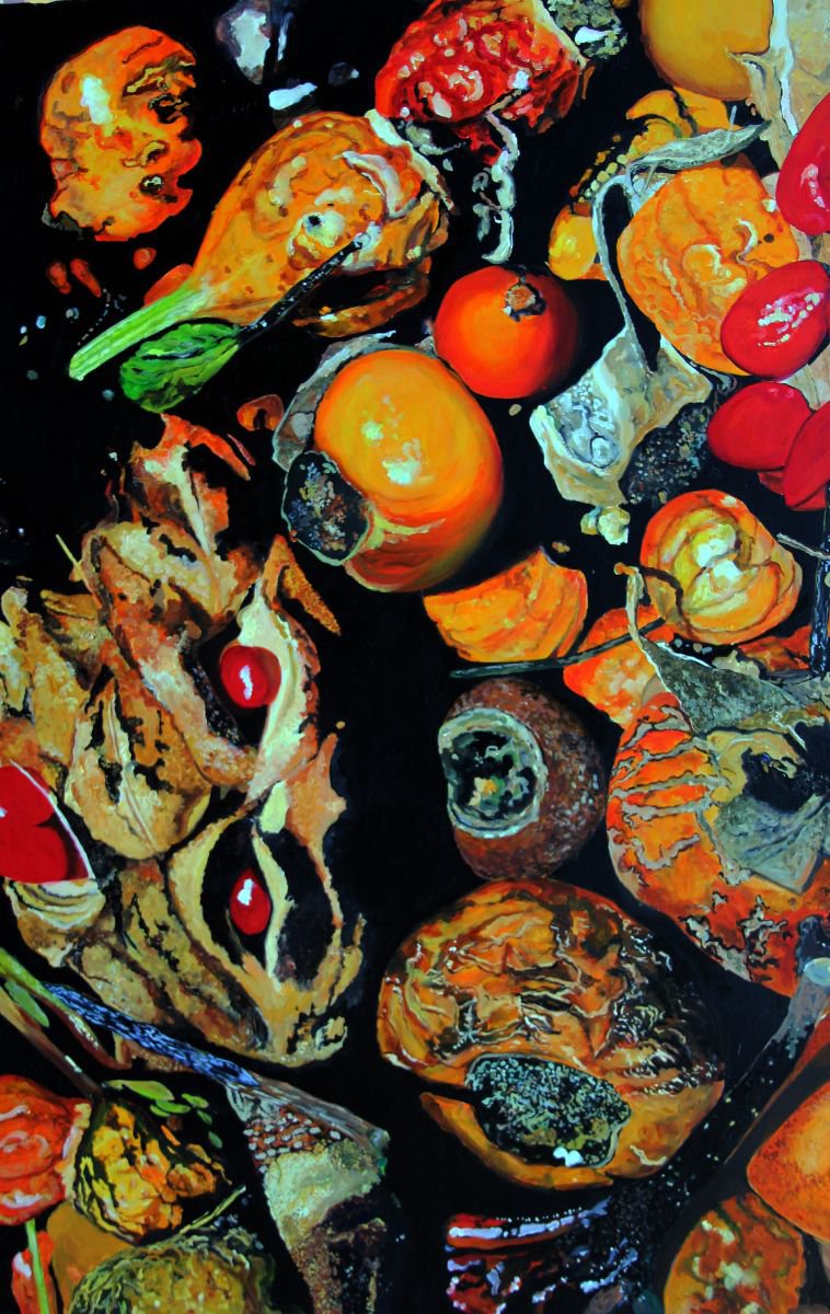 Photorealistic Still Life Oil Painting By Ken Vrana, 30 X 46", Bounty, Original Artwork