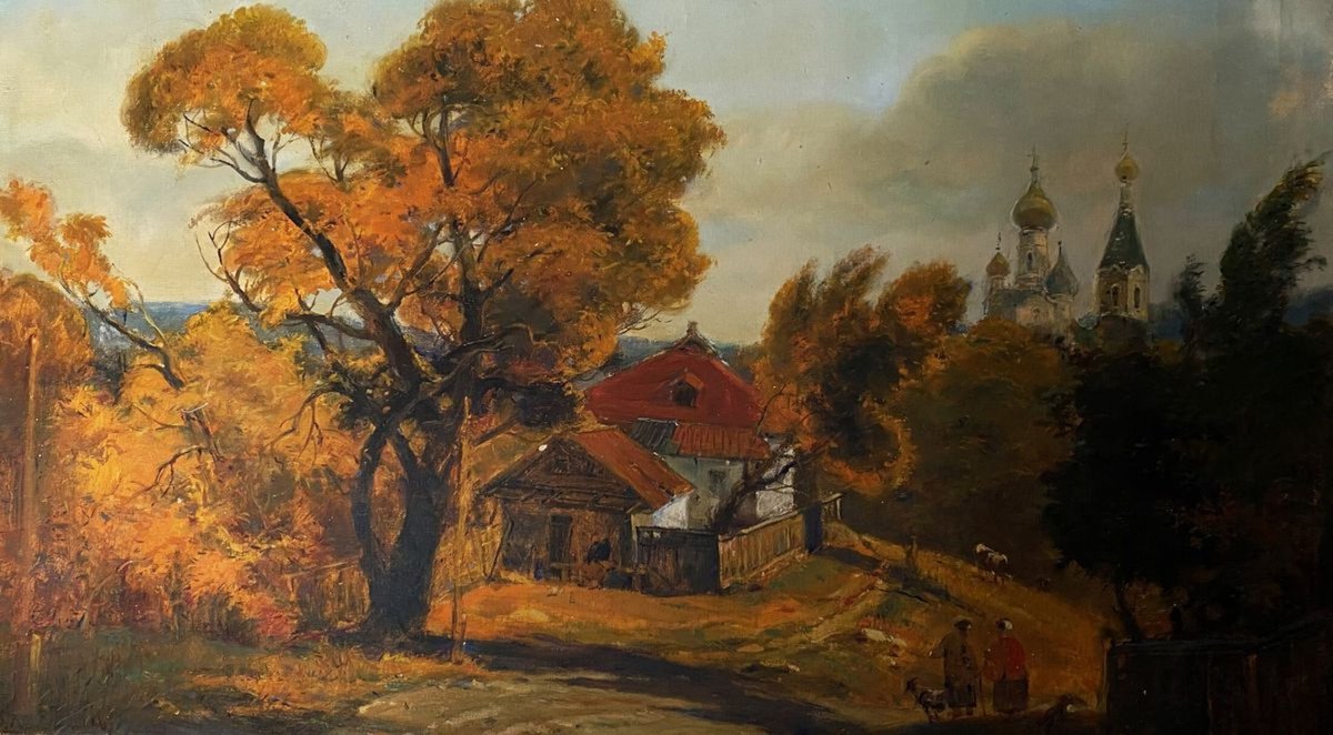 Impressionistic Landscape Oil Painting By Oleg And Alexander Litvinov, 31 X 19", Evening Call, Original Artwork