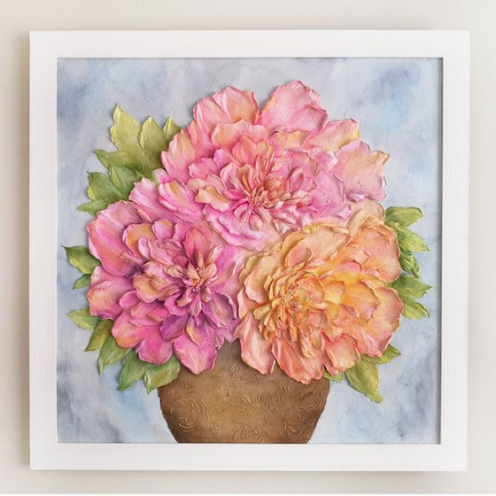 Peony bouquet, sculpture painting