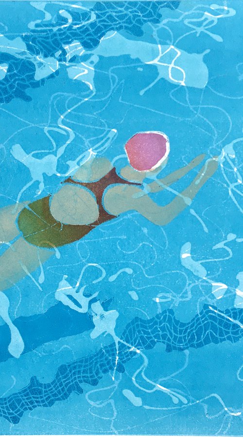 Swimmer in Blue Pool by Drusilla  Cole