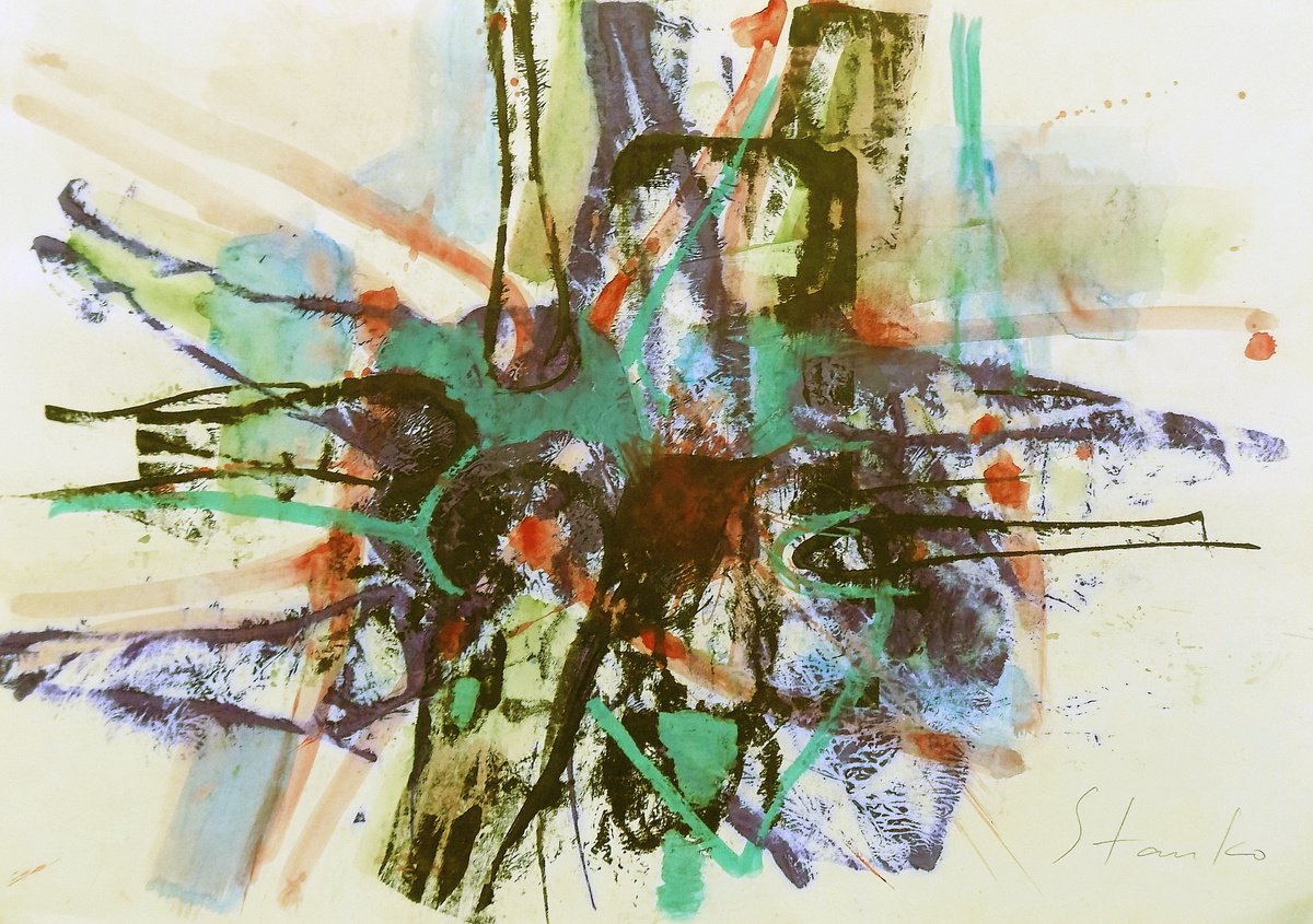 Abstract Acrylic Painting By Stanislav Bojankov, 28 X 20", Improvisation-Lxix, Original Artwork