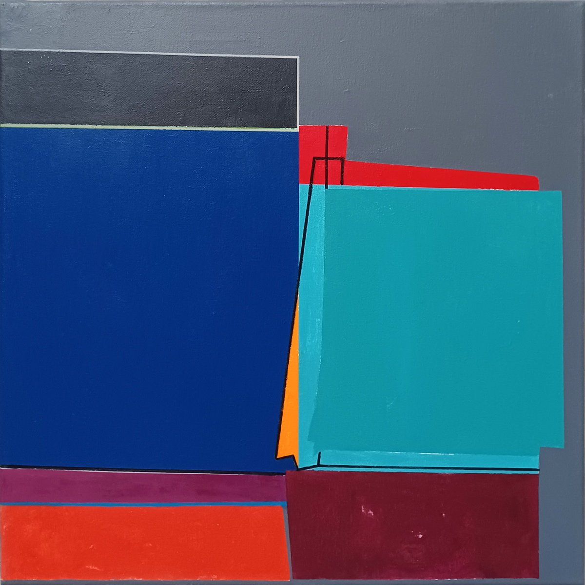 Geometric Abstract Acrylic Painting By Luis Medina, 20 X 20", Ng 40B, Original Artwork