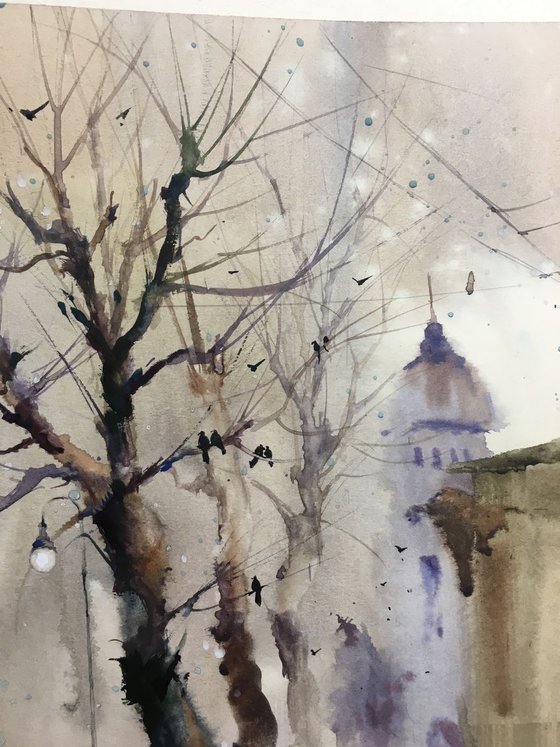 Watercolor "The beauty of crows”