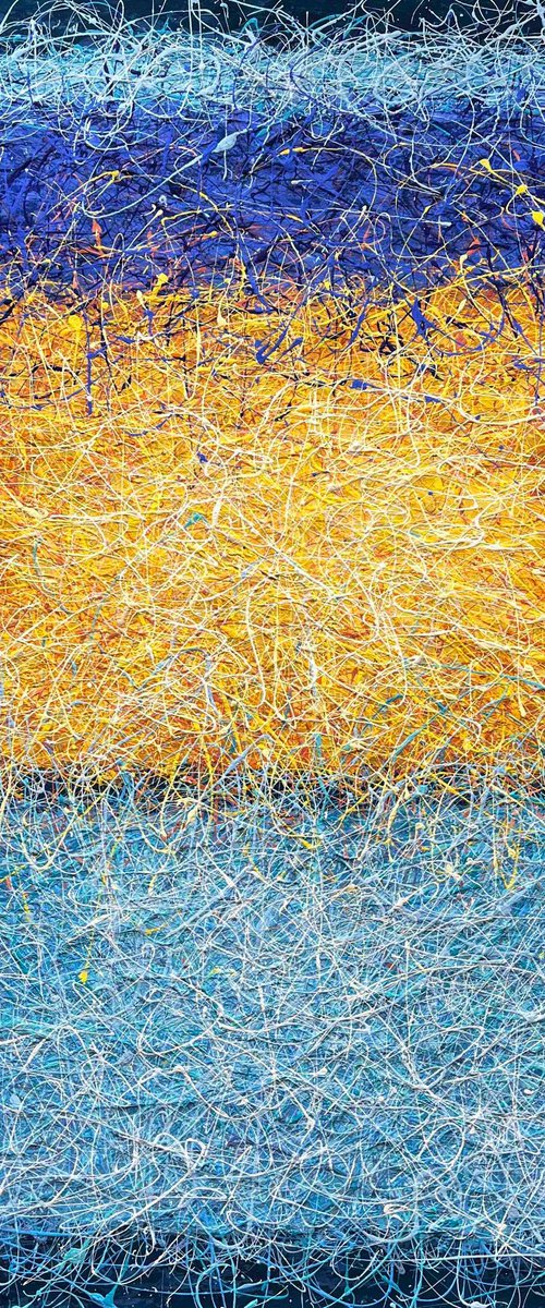Blue Yellow Mark Rothko inspired Jackson pollock style Modern abstraction Blue and yellow by Nadins ART