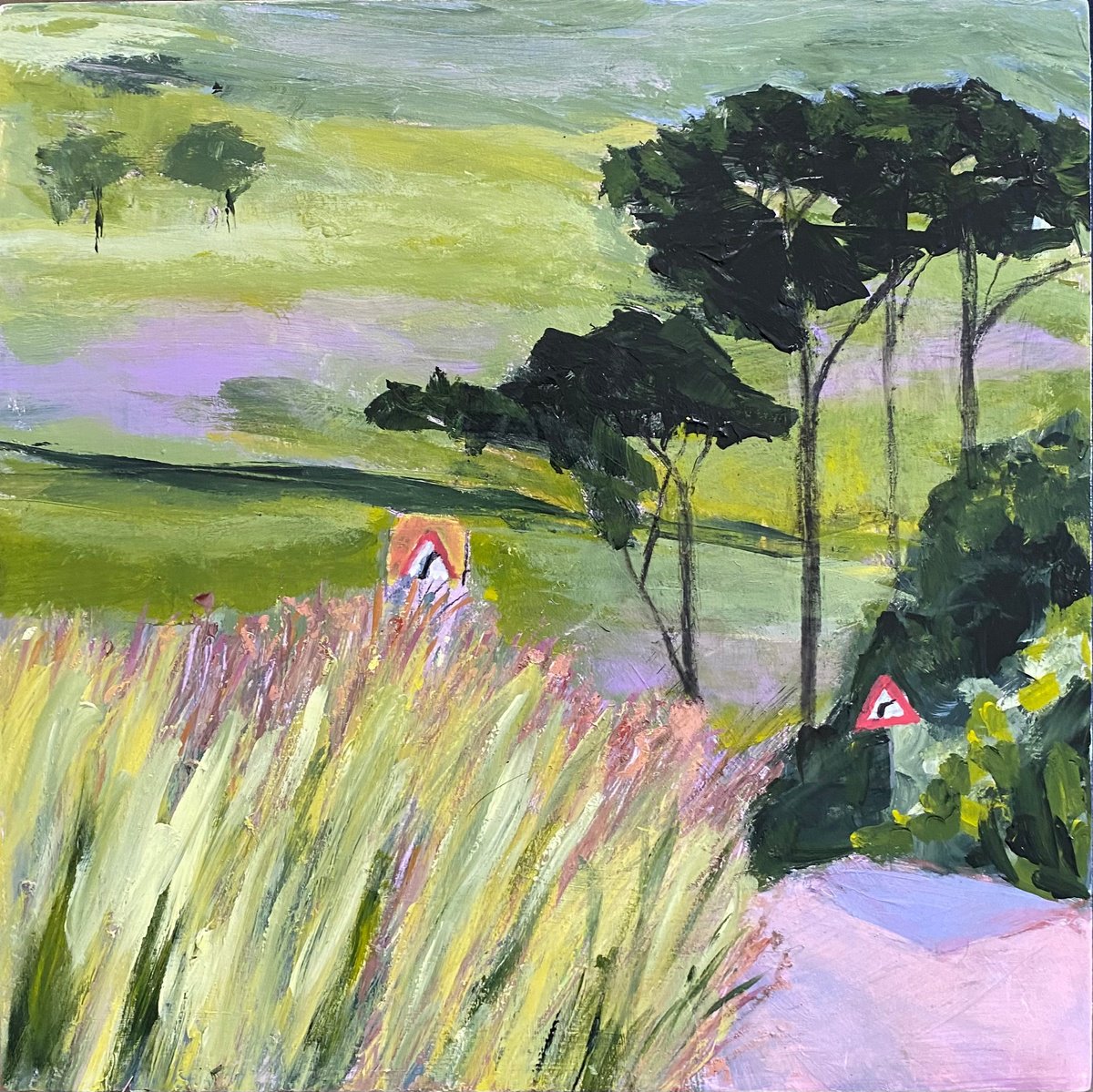 Expressive Landscape Acrylic Painting By Nikki Wheeler, 12 X 12", Driving Away From The Sea, Original Artwork