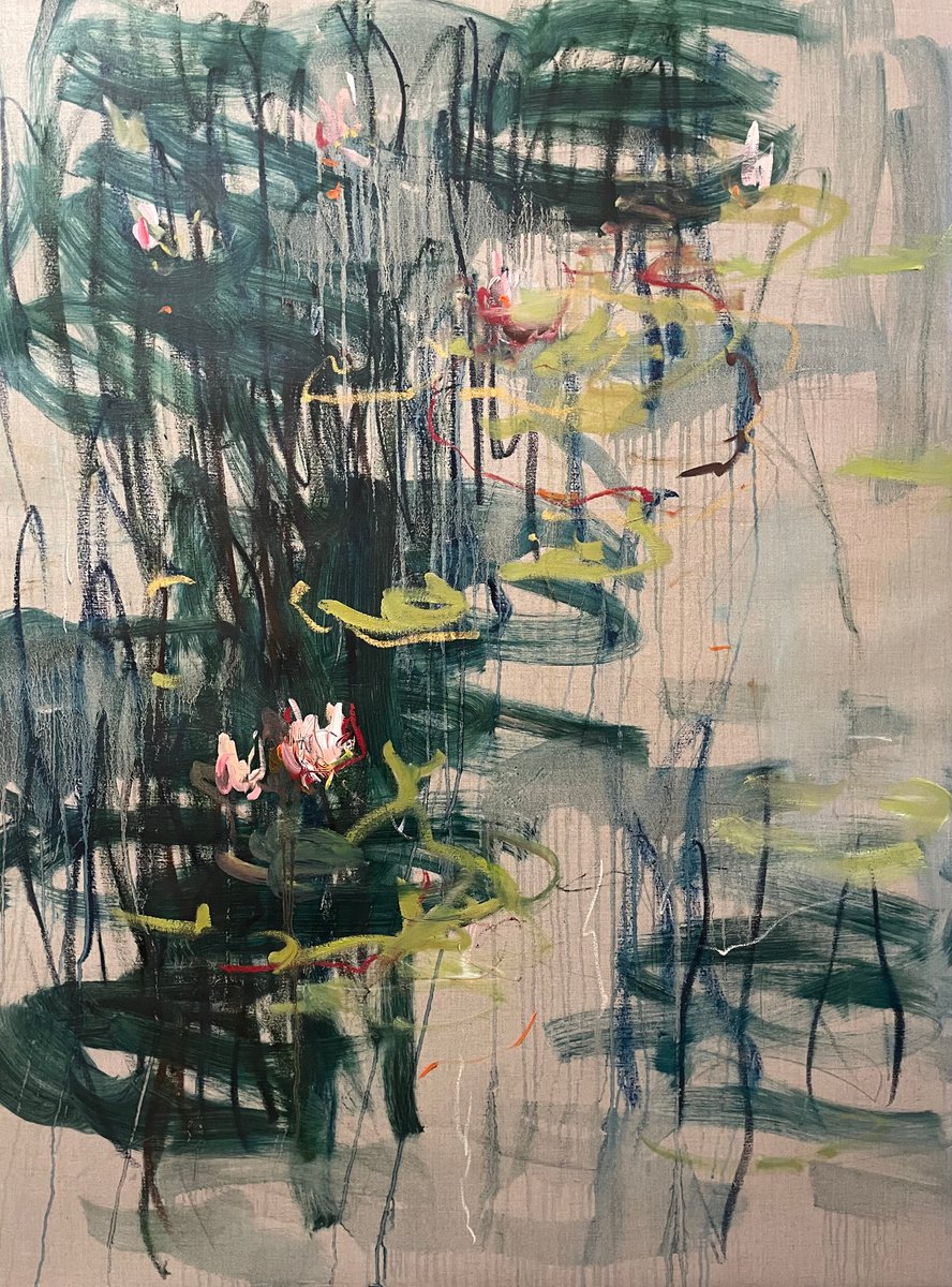 Expressive Landscape Oil Painting By Lilia Orlova-Holmes, 35 X 47", Reflections And Flow, Original Artwork