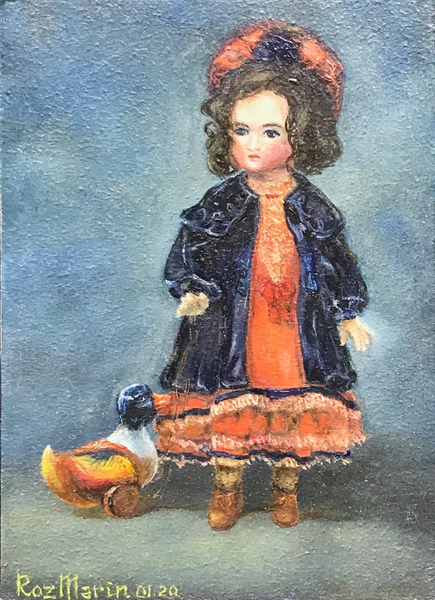 Naive Portrait Oil Painting By Marina Deryagina, 5 X 7", Doll 2.6, Original Artwork
