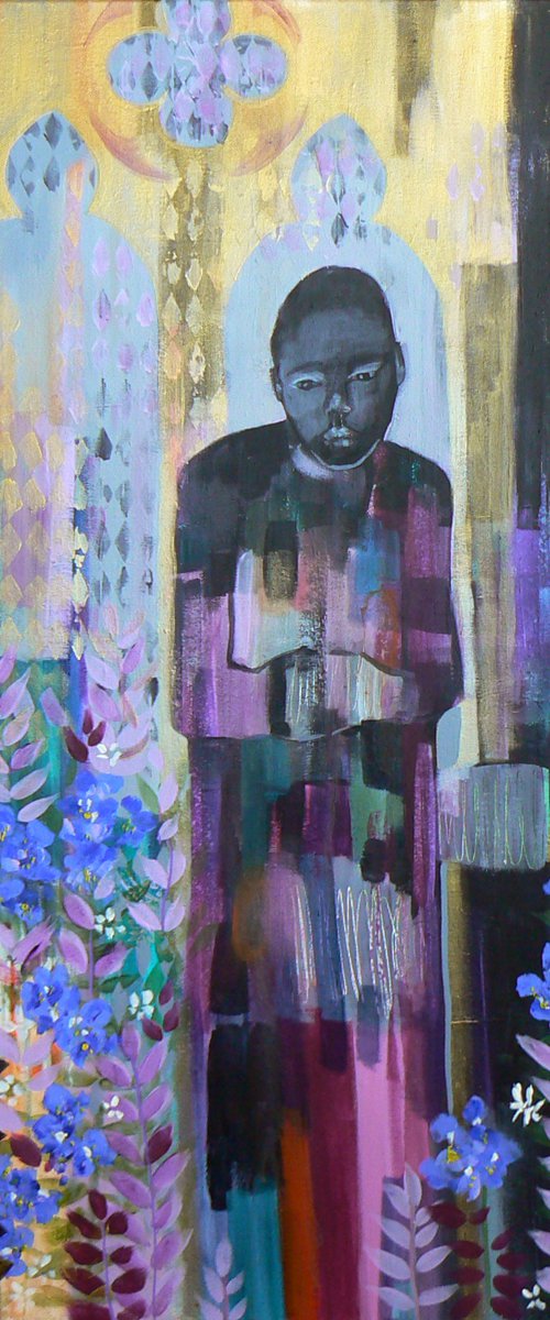Jacob's ladder (large colourful contemporary figurative religious narrative painting) by Carolynne Coulson