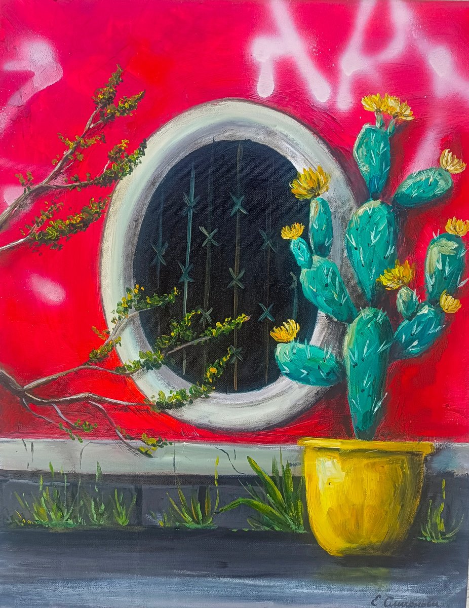 Impressionistic Botanical Oil Painting By Evgenia Smirnova, 16 X 20, Window, Original Artwork